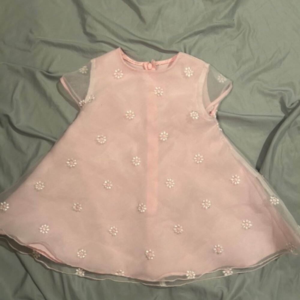 size 3t 3 toddler baby little girl pretty pink dress white  floral party easter